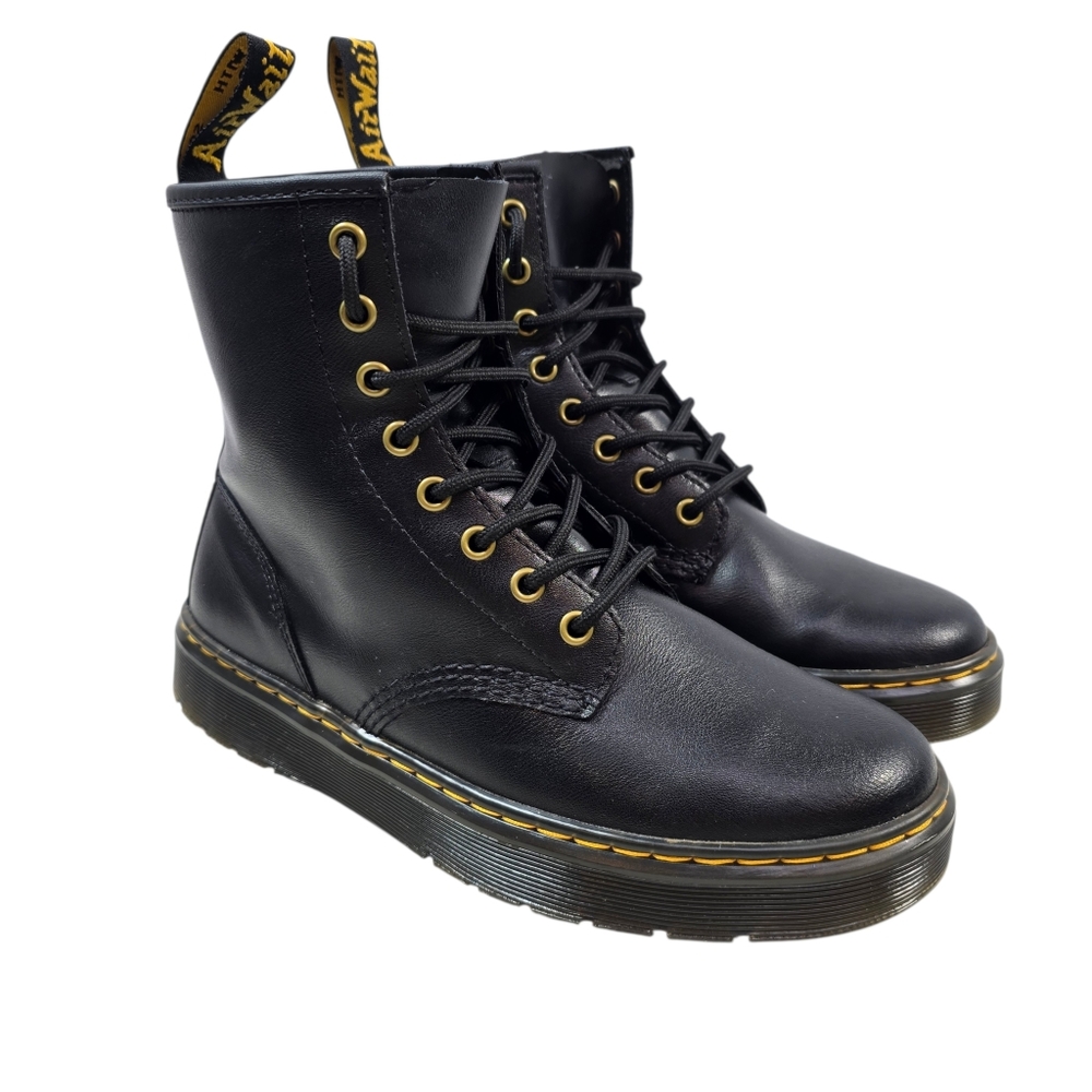 Dr Martens Unisex Zavala Black Patent Leather 8-eye Combat Boots, Size W8 M7
